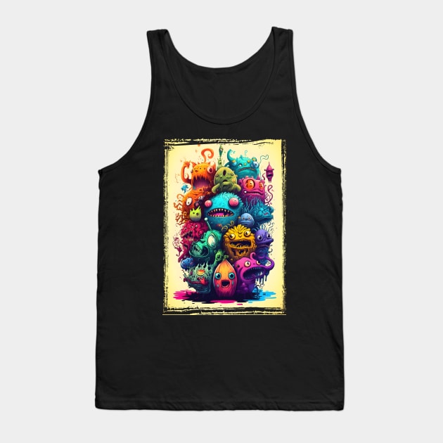 Colorful and Funny Monsters in Neon Watercolor Doodle Art Style Tank Top by ToySenTao